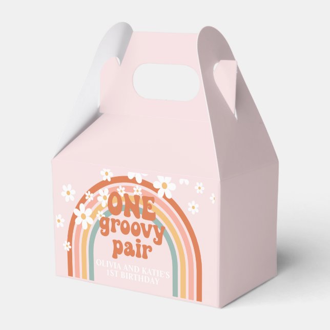 One Groovy Pair daisy rainbow 1st birthday Favour Box (Front Side)