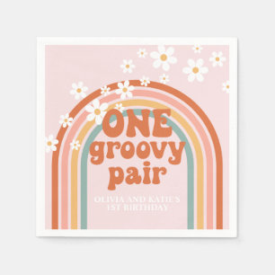 One Groovy Pair daisy rainbow 1st birthday Napkin