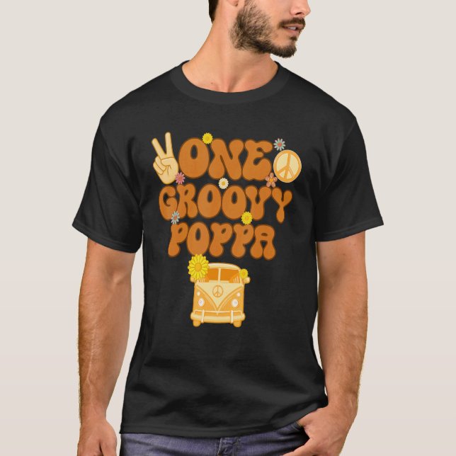 One Groovy Poppa Retro Mum Hippie Birthday 70s Flo T-Shirt (Front)