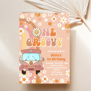 One Groovy Retro Rainbow 1st Birthday Invitation