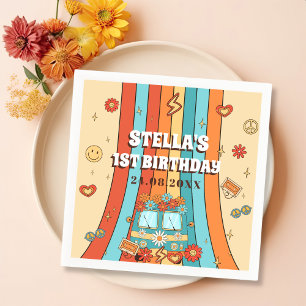 One Groovy Retro Rainbow 1st Birthday Napkin