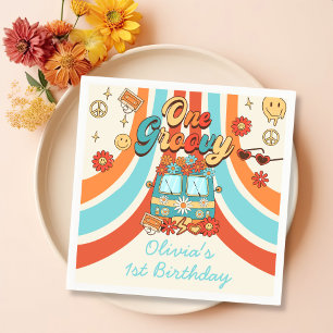 One Groovy Retro Rainbow 1st Birthday Napkin