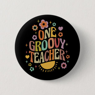 One groovy teacher 6 cm round badge