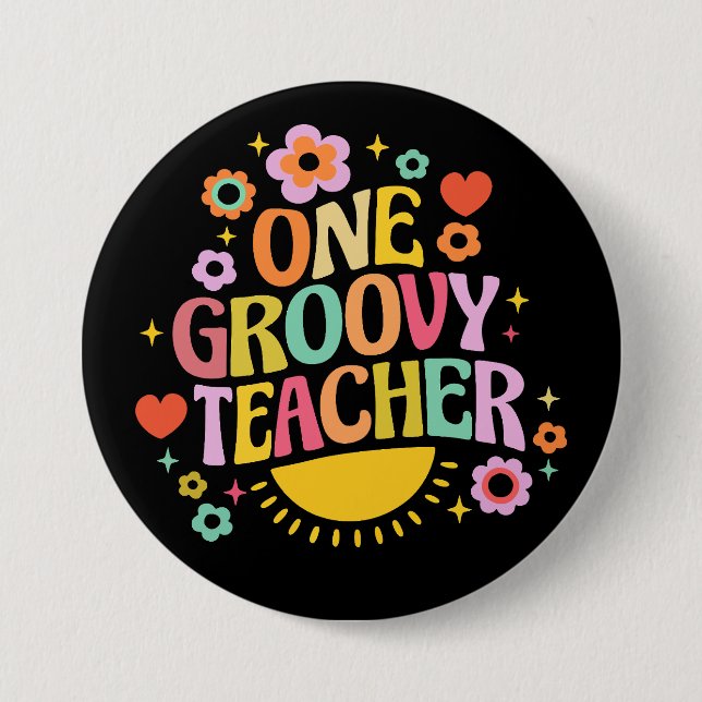 One groovy teacher 7.5 cm round badge (Front)