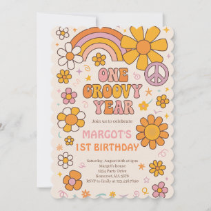 One Groovy Year 1st Birthday Party Invitation