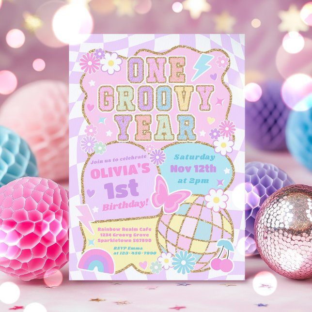 One Groovy Year Preppy Varsity 1st Birthday Party Invitation (Creator Uploaded)