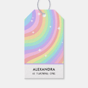 One Groovy Year Retro Pastel Rainbow 1st Birthday Gift Tags