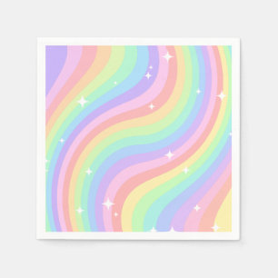 One Groovy Year Retro Pastel Rainbow Wavy 1st Napkin