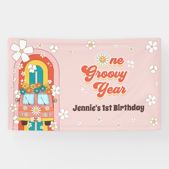 One Groovy Year Retro Rainbow 1st Birthday Banner (Horizontal)
