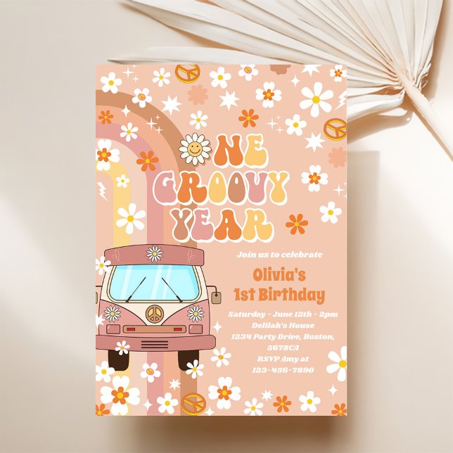 One Groovy Year Retro Rainbow 1st Birthday Invitation (Creator Uploaded)