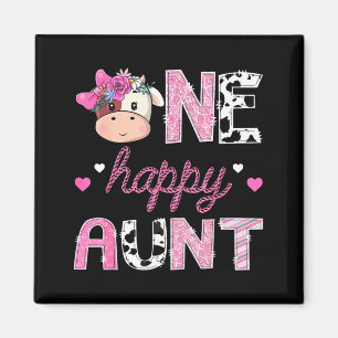 One happy aunt 1st birthday girl pink farm cowgirl magnet