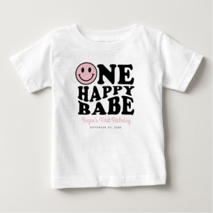 One Happy Babe Custom Smile Face Girl 1st Birthday Baby T-Shirt