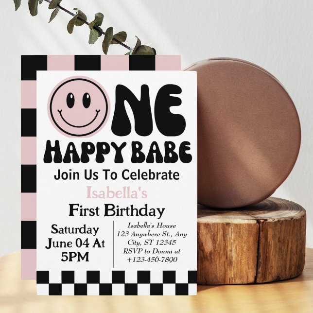 One Happy Babe Girl 1st Birthday  Invitation (Creator Uploaded)