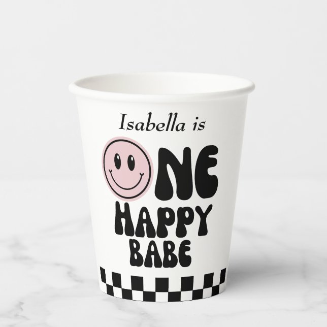 One Happy Babe Girl First Birthday  Paper Cups (Front)
