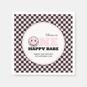 One Happy Babe Girls Pink 1st Birthday Napkin