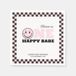 One Happy Babe Girls Pink 1st Birthday Napkins