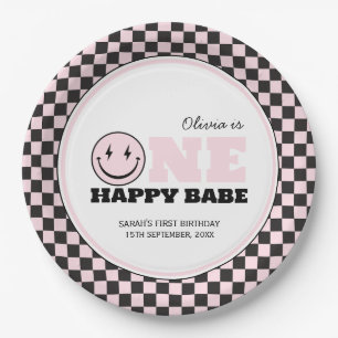 One Happy Babe Girls Pink 1st Birthday Paper Plate