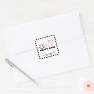 One Happy Babe Girls Pink 1st Birthday  Square Sticker
