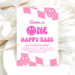 One Happy Babe Groovy 1st Birthday  Invitation