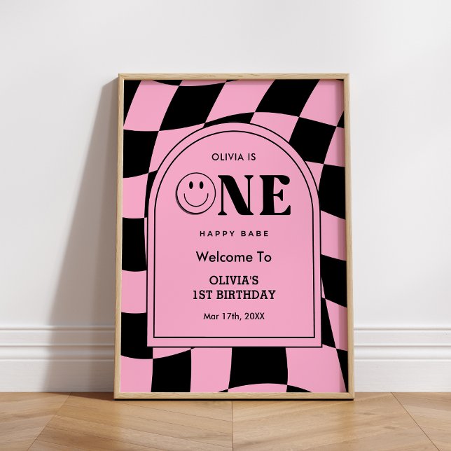 One Happy Babe Happy Face 1st Birthday Welcome Poster (One Happy Babe Happy Face 1st Birthday Welcome Sign )