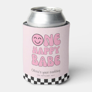 One Happy Babe Happy Face Pink  Can Cooler
