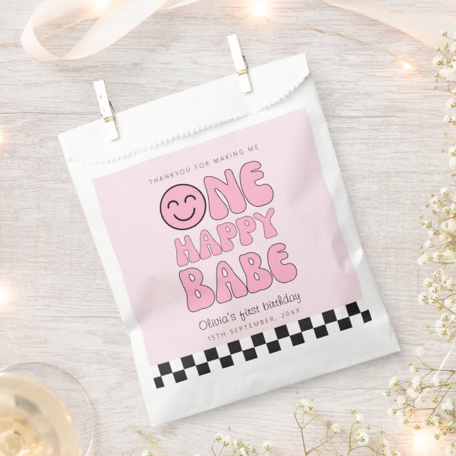 One Happy Babe Happy Face Pink  Favour Bags (Clipped)