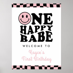 One Happy Babe Pink Girl 1st Birthday Welcome Poster