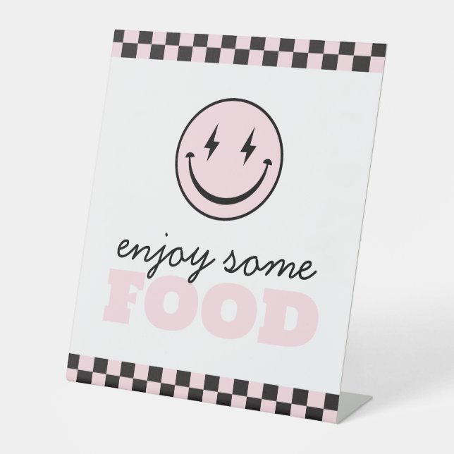 One Happy Babe Pink Smile Face Food Station Pedestal Sign (Front)