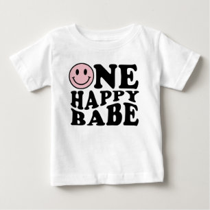 One Happy Babe   Preppy Smile Girl First Birthday  Baby T-Shirt