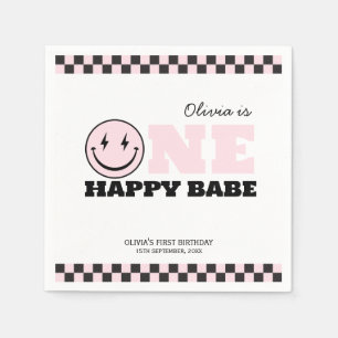 One Happy Babe Retro Girl Birthday  Napkin