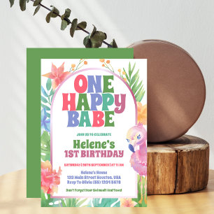 One Happy Babe Tropical Summer 1st Birthday Party Invitation