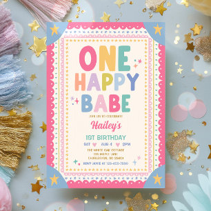 One Happy Babe Whimsical Girl 1st Birthday Party Invitation