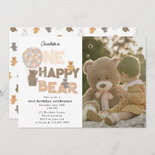 One Happy Bear Invite 1st  First Birthday Photo