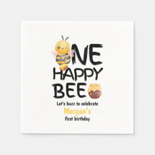 One Happy Bee Honey Yellow Bee Girls 1st Birthday Napkin