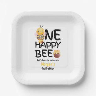 One Happy Bee Honey Yellow  Bee Girls 1st Birthday Paper Plate