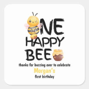 One Happy Bee Honey Yellow  Bee Girls 1st Birthday Square Sticker