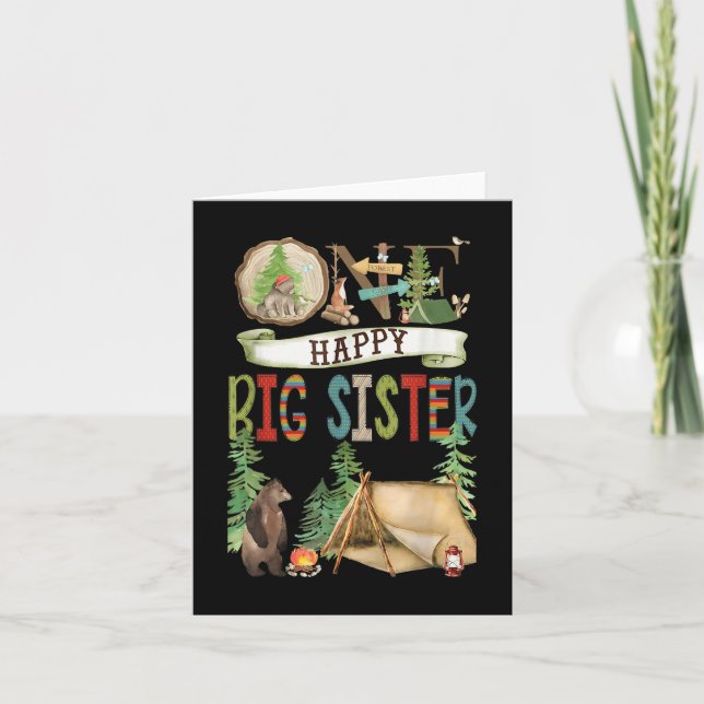 One Happy Big Sister Camper First Birthday Camng B Card (Front)