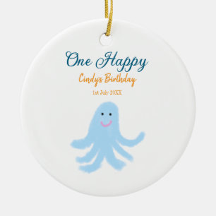 One happy blue octopus under the sea birthday ceramic tree decoration