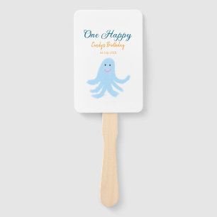 One happy blue octopus under the sea birthday  hand fan