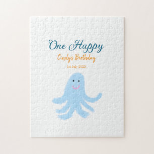 One happy blue octopus under the sea birthday jigsaw puzzle