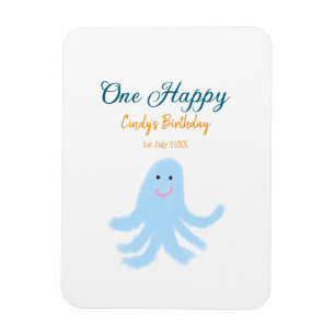 One happy blue octopus under the sea birthday magnet