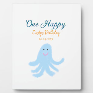 One happy blue octopus under the sea birthday  plaque