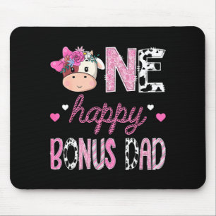 One happy bonus dad 1st birthday girl pink farm mouse mat
