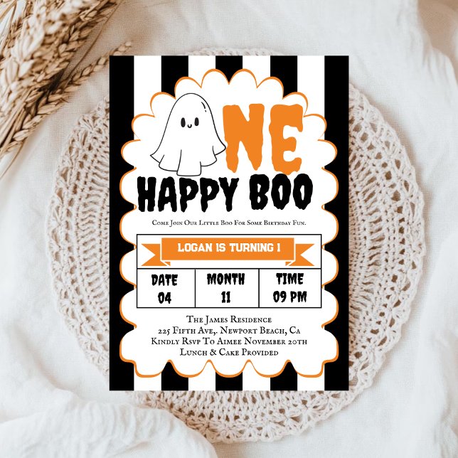 One Happy Boo Boy 1st Birthday Party Invitation (Creator Uploaded)
