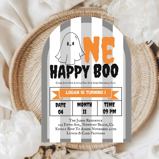 One Happy Boo Boy 1st Birthday Photo Party Invitat Acrylic Invitations (Creator Uploaded)