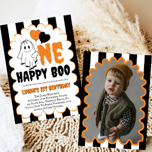 One Happy Boo Boy 1st Birthday Photo Party  Invitation