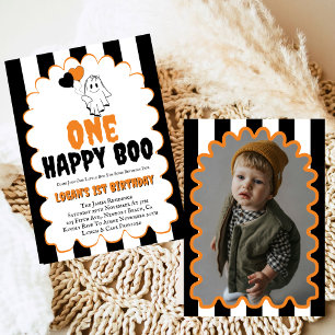One Happy Boo Boy 1st Birthday Photo Party  Invitation
