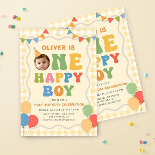 One Happy Boy Birthday Colorful 1st Birthday Invitation