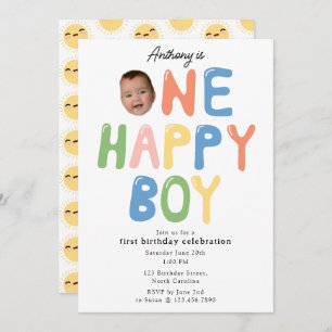 One Happy Boy Birthday Invite 1st Birthday Photo