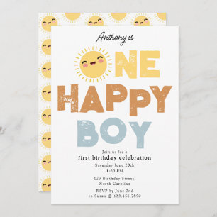 One Happy Boy Birthday Invite 1st Birthday Sun